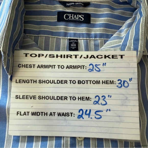 Chaps Classic Button Up Dress Shirt Men’s XL Blue Stripe Long‎ Sleeve Non Iron - Picture 11 of 12